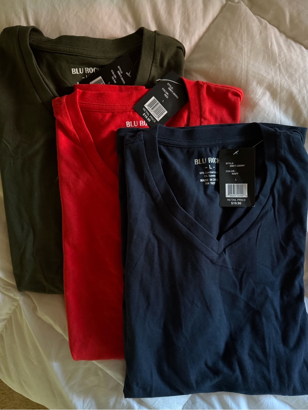 NWT 3 pack Women's Super Soft V‑Neck Short Sleeve Tee - Navy, Red, Olive